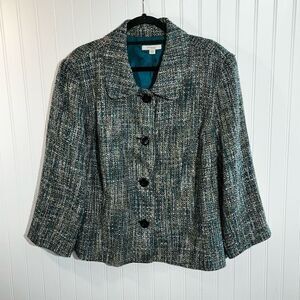 Dressbarn Vintage Tweed Blazer Jacket Women’s 3X-Large Green Multicolor Lined